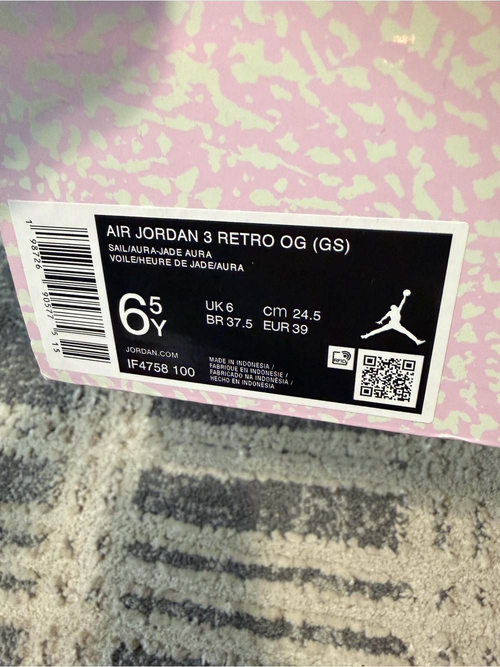 Jordan Air Jordan 3 Retro OG (GS) White Sail Jade Aura